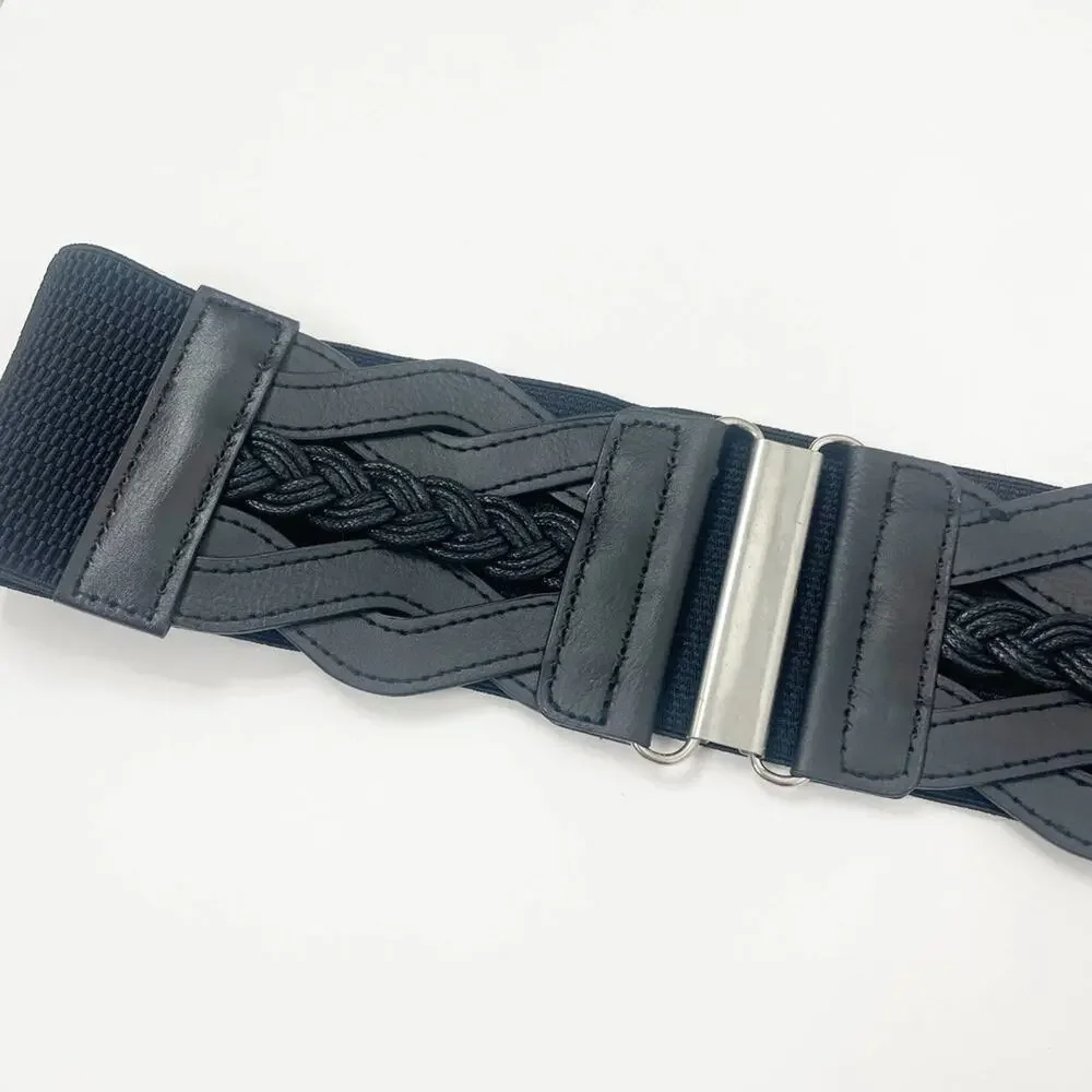 2/$30 NEW Elastic Wide Waist Belt Braided Black